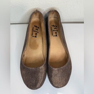 French Sole Brown Leather Gold Shimmer Ballet Zeppa Wedge Slip-Ons Sz 7.5 VGUC